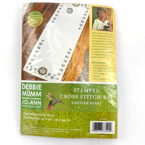 Debby Mumm Ciao Bella Tuscan Stamped Cross Stitch Kit Dresser Scarf Table Runner - Picture 2 of 5